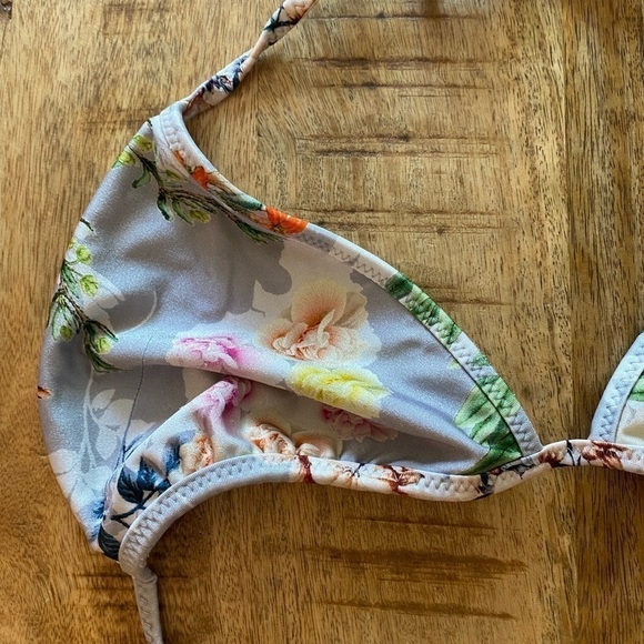 Rachel Roy shiny silver gray metallic triangle bikini 2 piece floral set nwot - Picture 5 of 8
